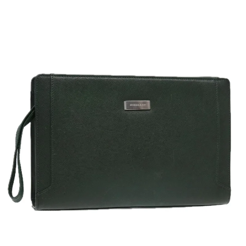 BURBERRY Clutch Bag Leather Green Auth bs16497