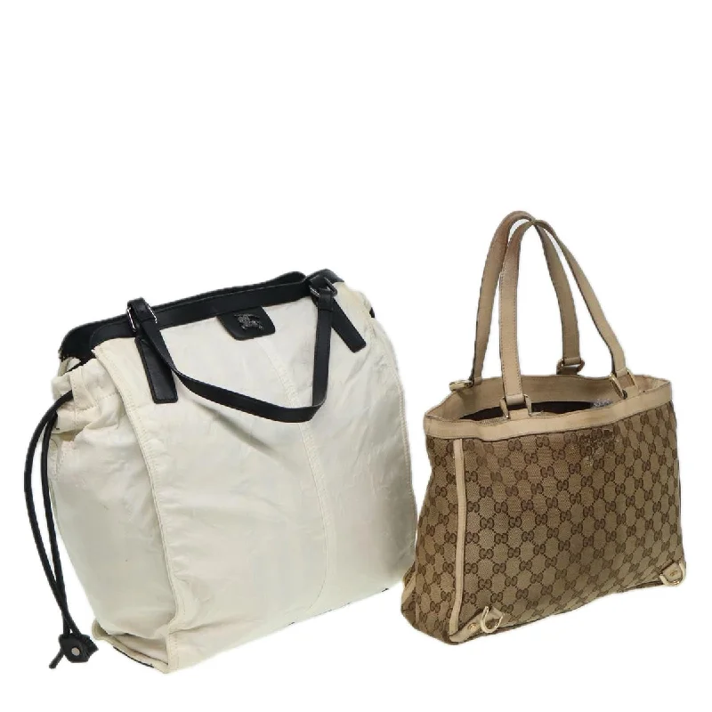 BURBERRY Gucci GG Canvas Tote Bag Nylon 2Set Beige White Auth yk13418