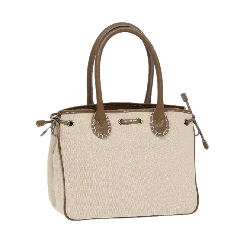 BURBERRY Hand Bag Canvas Beige Auth bs17442