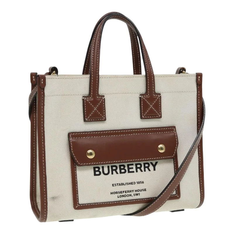 BURBERRY Hand Bag Canvas Leather Beige Auth yb635