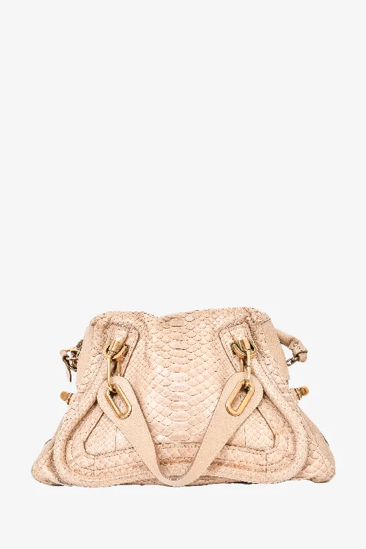 Chloe Beige Python/Leather Paraty Shoulder Bag with Strap