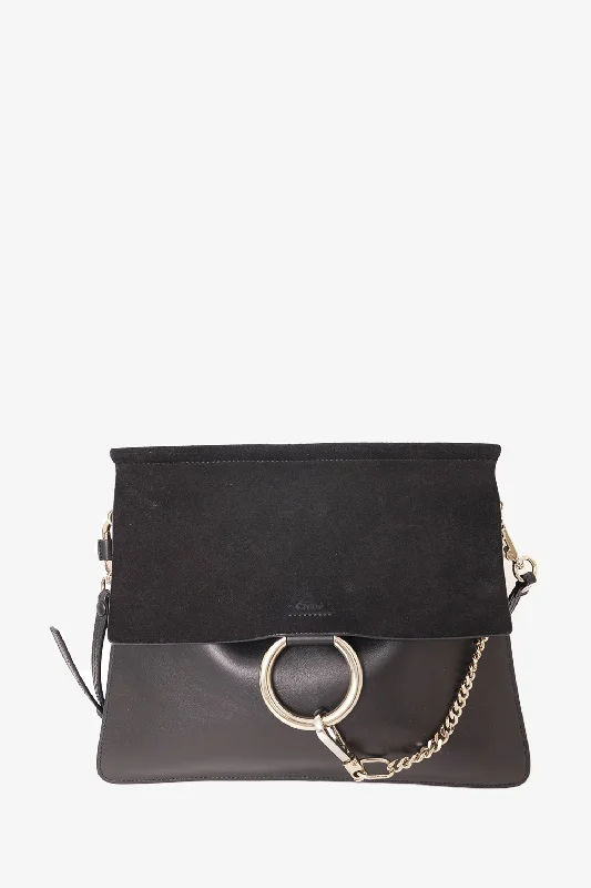 Chloe Black Leather/Suede Medium Faye Shoulder Bag