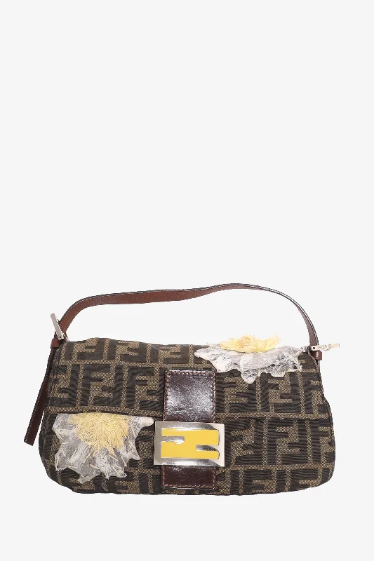 Fendi Brown Embroidered Zucca Baguette Shoulder Bag