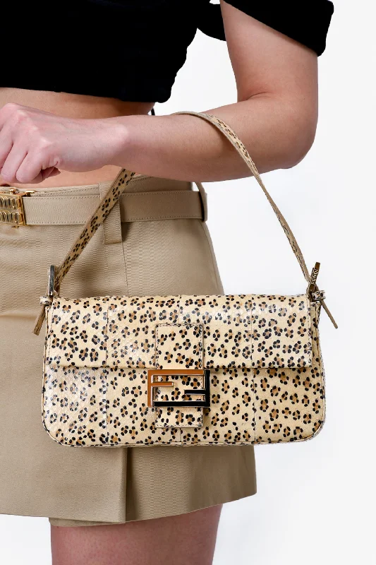 Fendi Leopard Print Python Baguette Bag