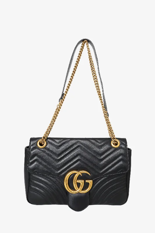 Gucci Black Calfskin Matelasse Medium GG Marmont Shoulder Bag