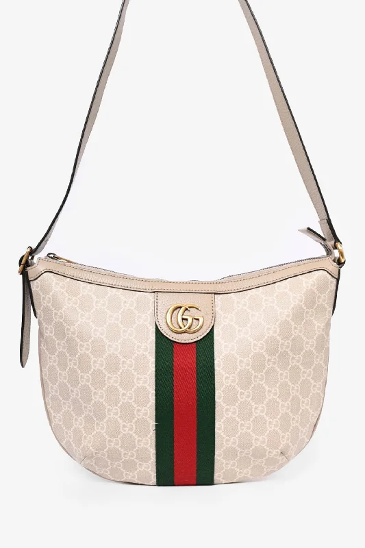 Gucci Beige Canvas Ophidia 'GG' Half Moon Bag