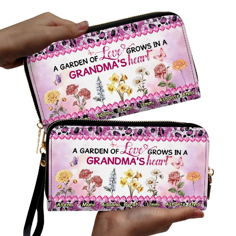 A Garden Of Love Grows In A Grandma's Heart - Personalized Leather Clutch Purse