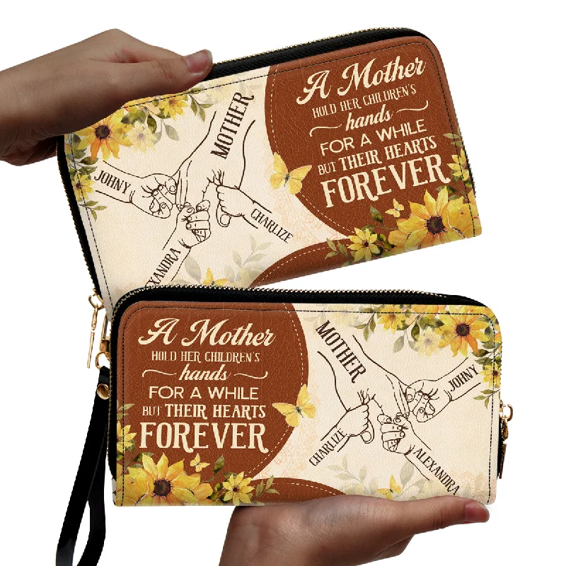 A Mother Holds Her Children Hands For A While - Personalized Leather Clutch Purse SBCPLTU2622TA