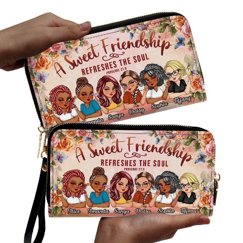 A Sweet Friendship Refreshes The Soul - Personalized Leather Clutch Purse