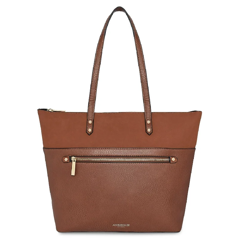 Accessorize London Women's Faux Leather Tan Pocket Molly Tote bag