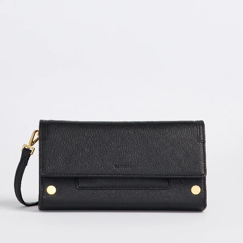 AJ Crossbody Clutch | Black/Brushed Gold Red Zip