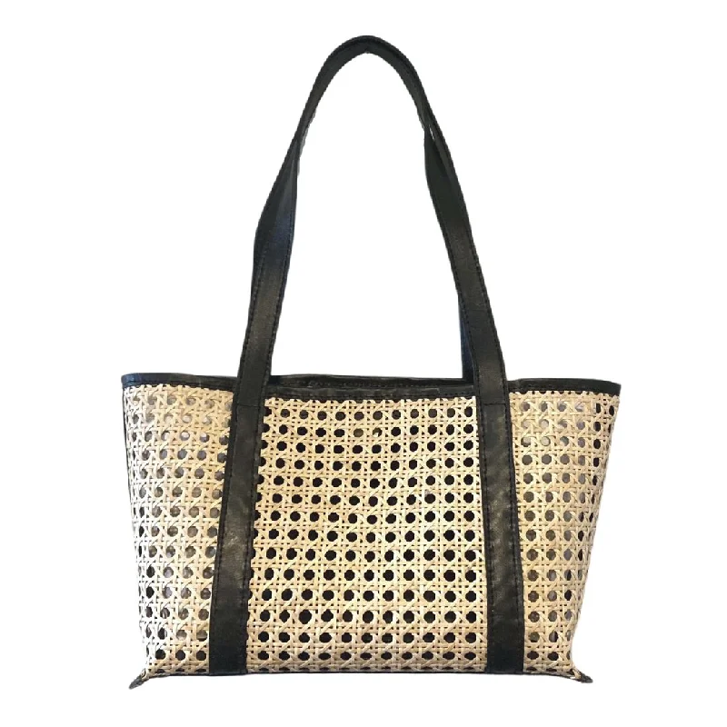 AMELIA CANE & LEATHER TOTE IN BLACK: MINI