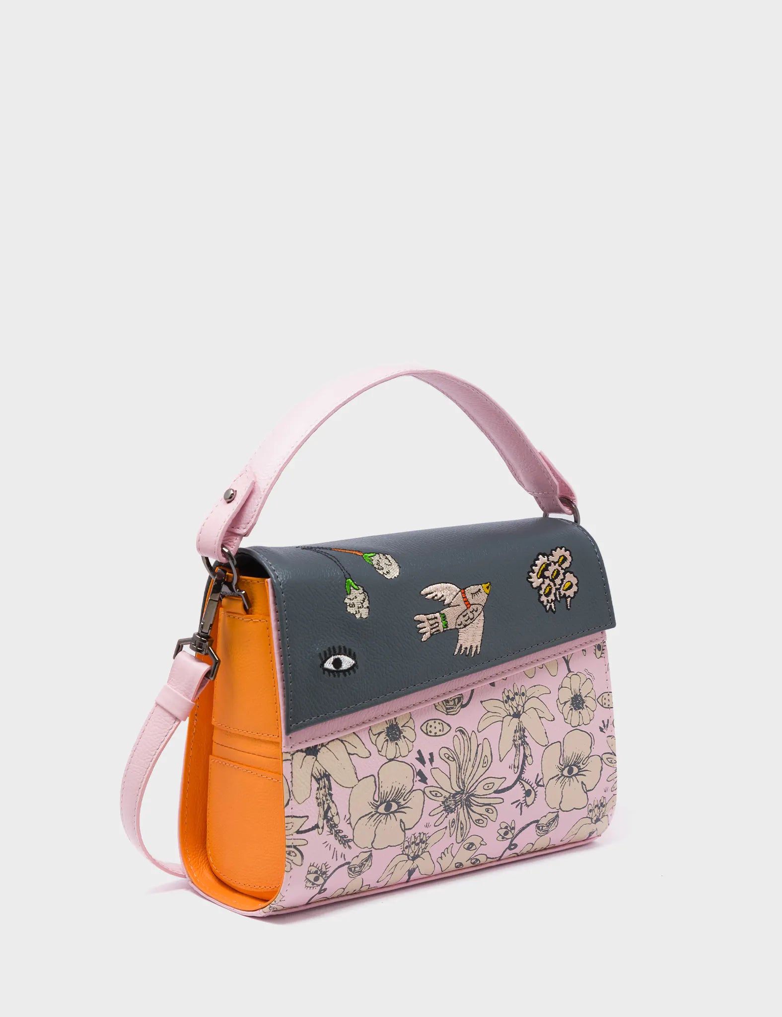 Anastasio Mini Crossbody Handbag Parfait Pink Leather - Flowers Design