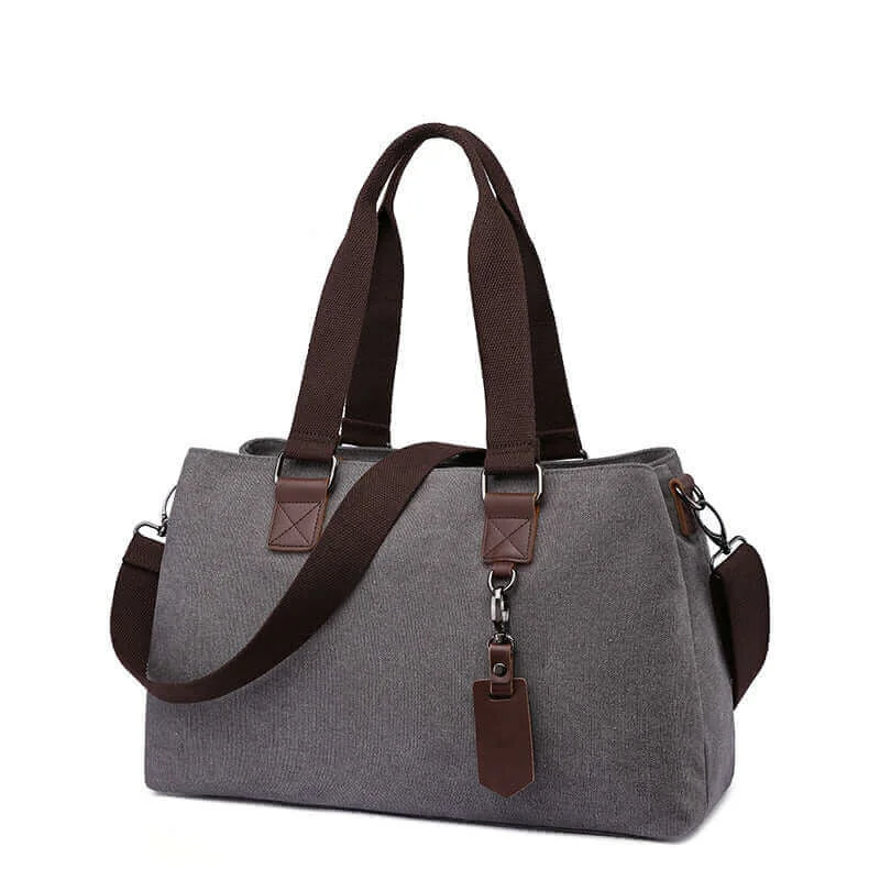 Canvas Shoulder Tote Bag | Three Zippered Main Compartments