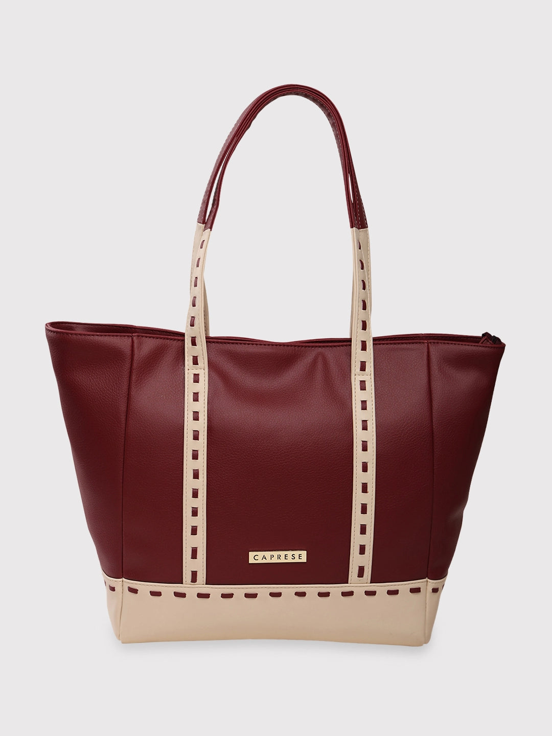 Caprese Lucca Tote Medium Solid Women'S Office Handbag Maroon