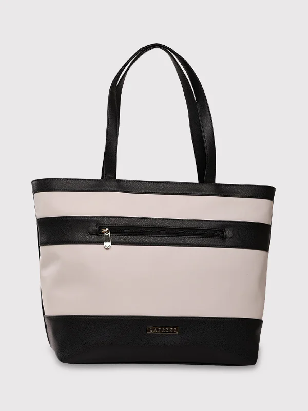 Caprese Marciano Tote Medium Striped Women'S Handbag Black