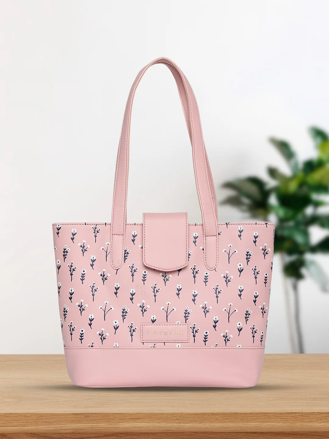 Caprese Pensa Small Tote Printed Faux Leather For Women Powder Pink