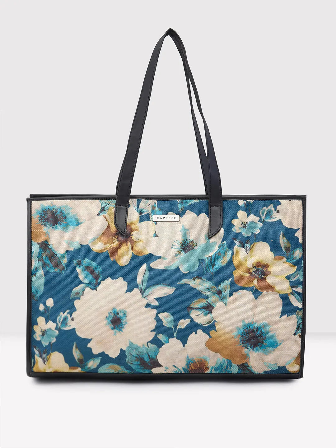 Caprese Poppy Tote Medium Printed Women'S Handbag Teal Blue