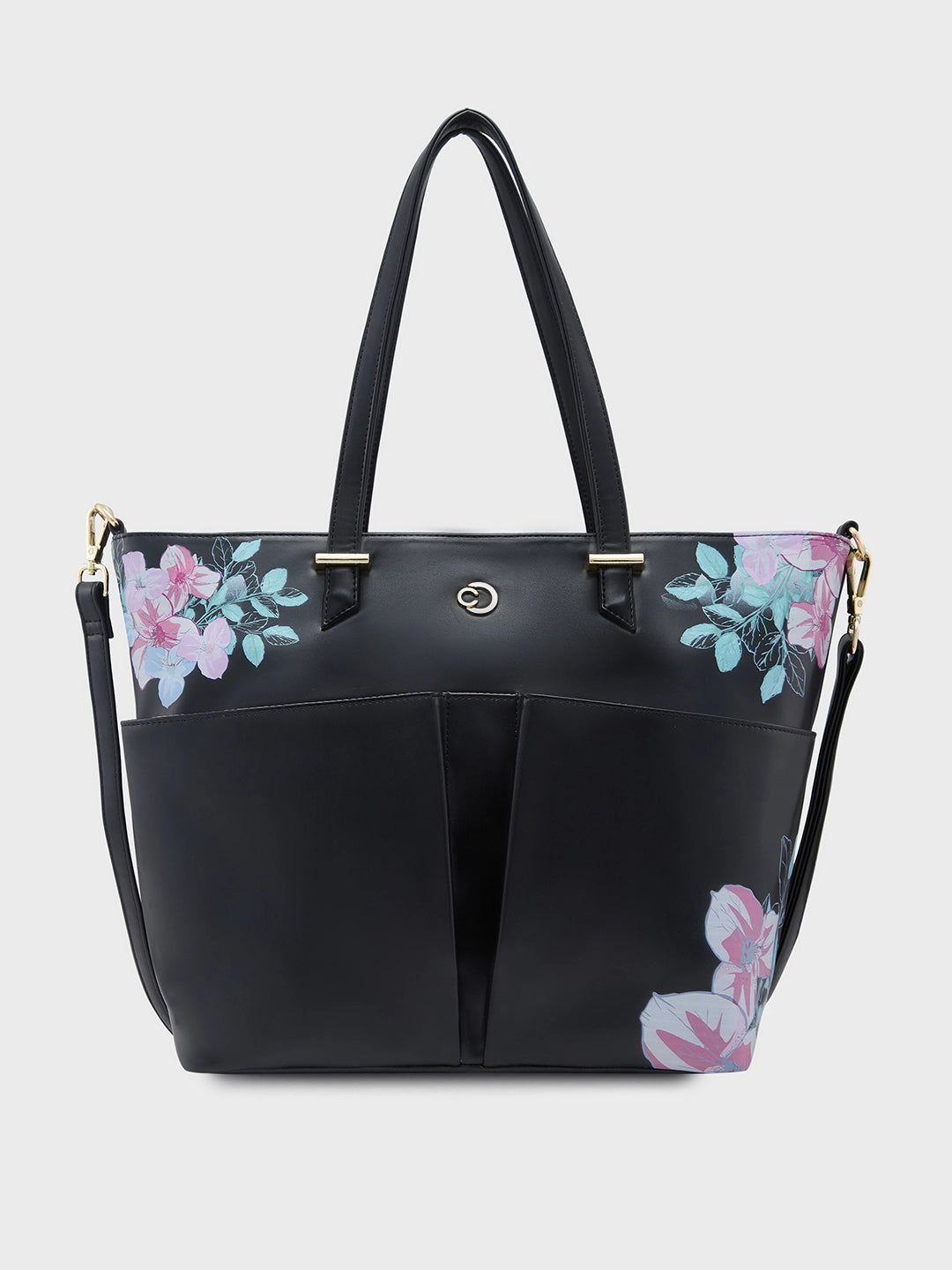 Caprese Shanaya Tote Medium Printed Womens Office Handbag Black