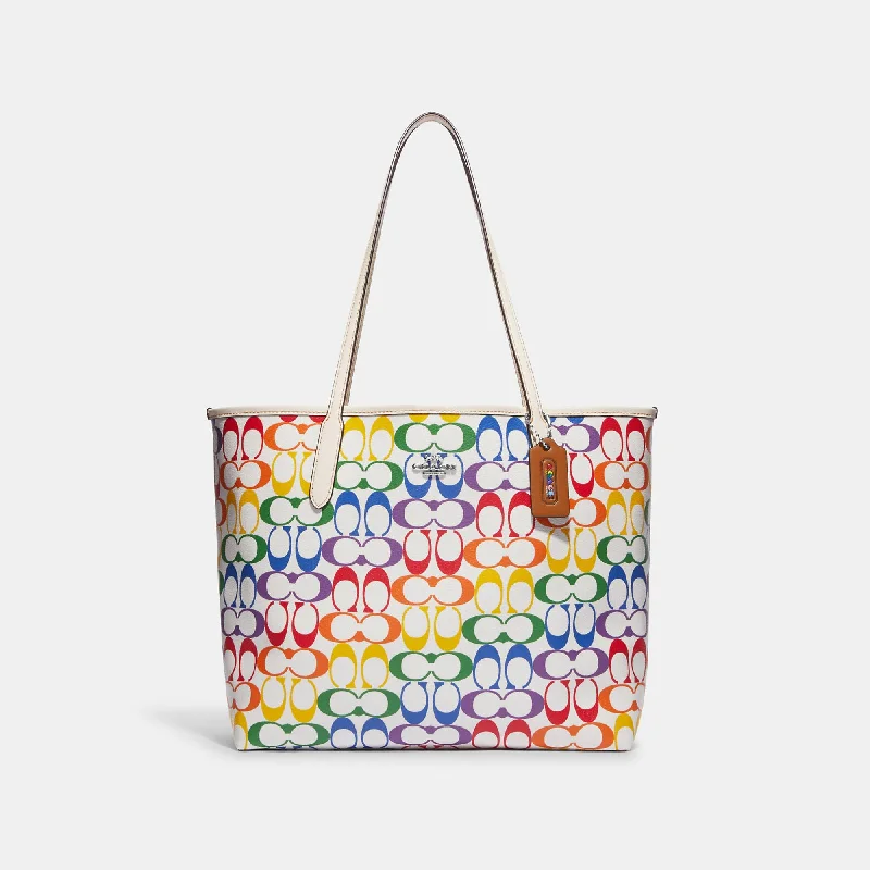 Coach Outlet City Tote In Rainbow Signature Canvas