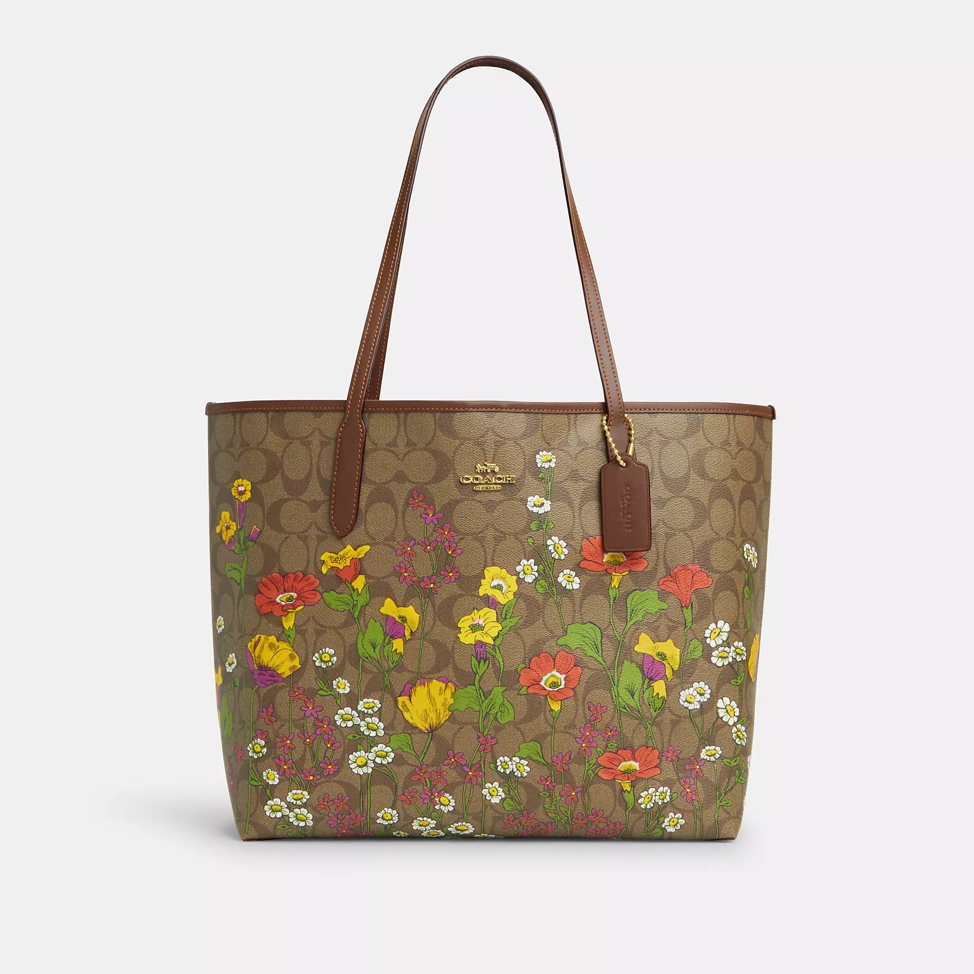 Coach Outlet City Tote In Signature Canvas With Floral Print