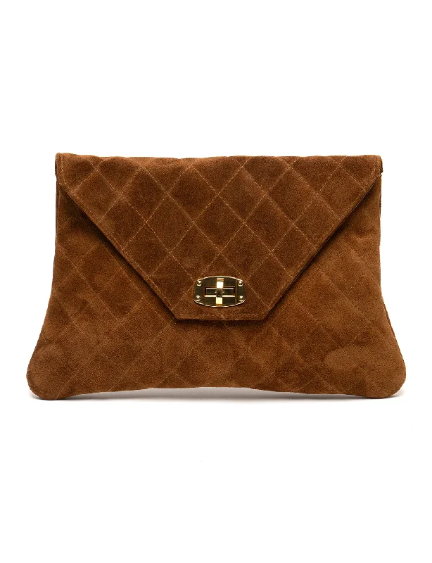 Amber Clutch, Chestnut Suede