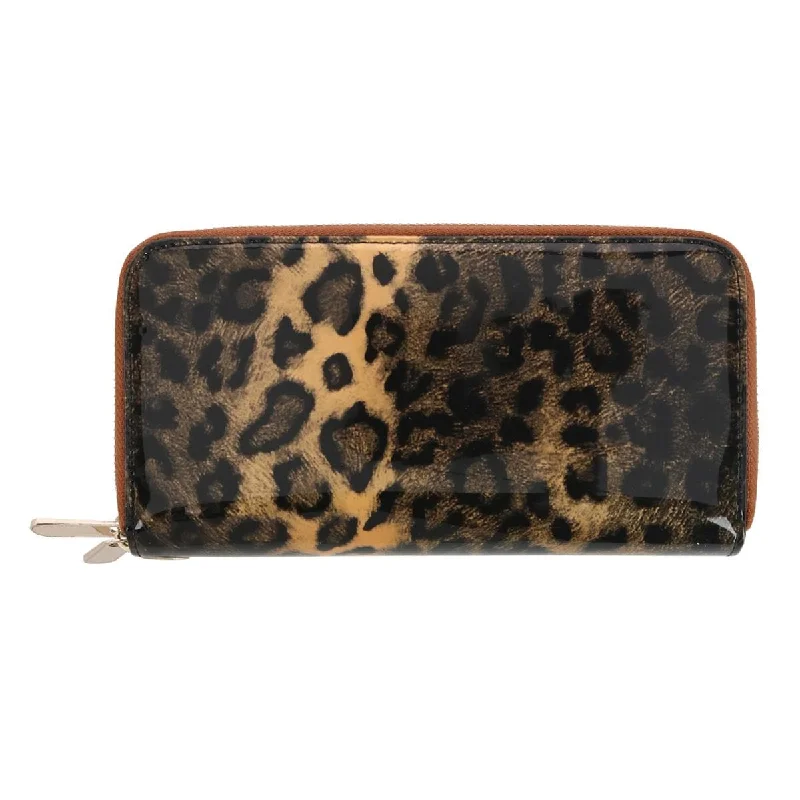 CTM® Women's Patent Leather Leopard Zipper Wallet