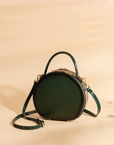 Cute Womens Green Leather Round Handbag Crossbody Purses Round Green Shoulder Bag for Women