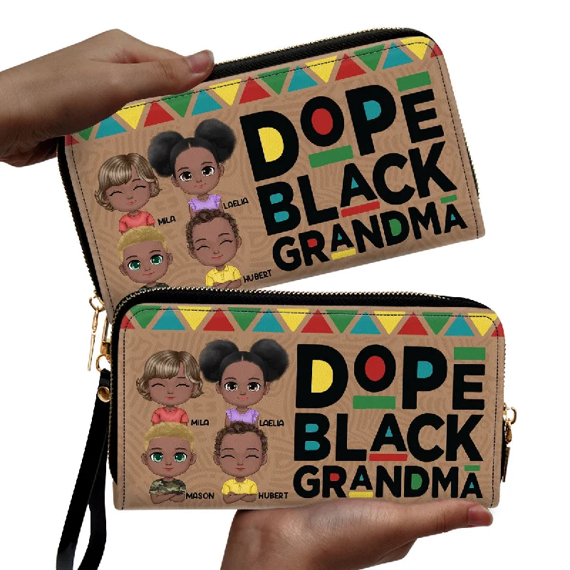 Dope Black Grandma - Personalized Leather Clutch Purse SBCPLN2424L