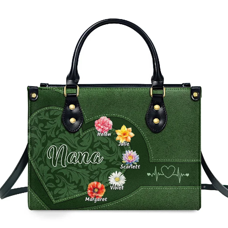 Grandma Mom Flower Birth Month - Personalized Leather Handbag SBLHBLT2333L