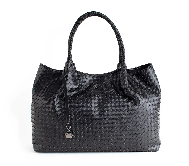 Gunas New York Naomi Black Woven Vegan Leather Tote Bag