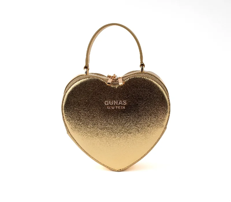 Gunas New York Sweetheart Gold Vegan Clutch Crossbody Bag