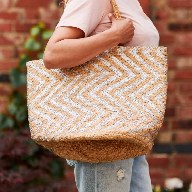 Jute Tote Beach Bag Chevron