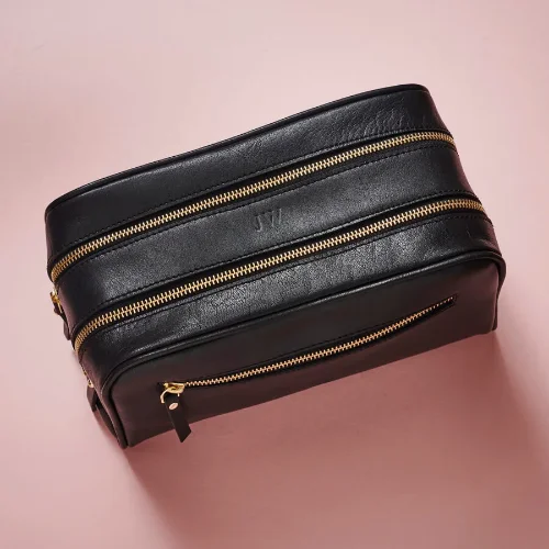 3 Zip Leather Wash Bag