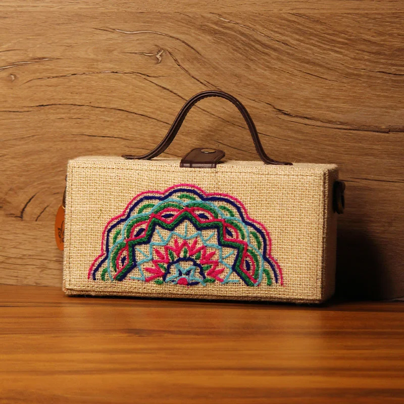 Mandala Hand Embroidered Clutch Bag (jute bag)