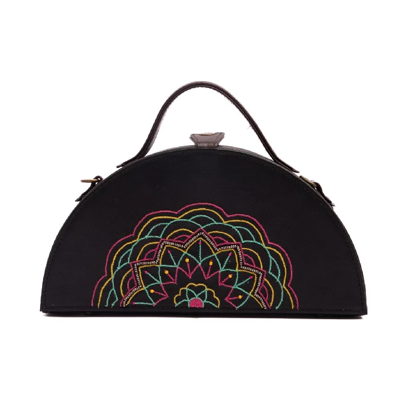 Mandala women hand embroidered crossbody semi circle clutch bag