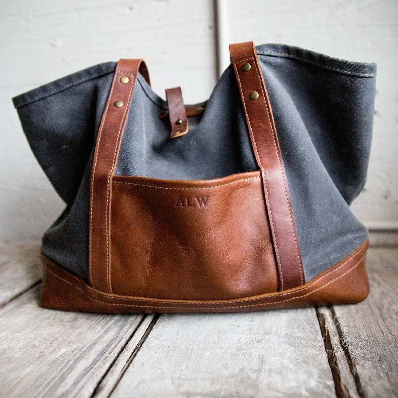 The Market Tote - Fine Leather & Waxed Canvas Bag Purse