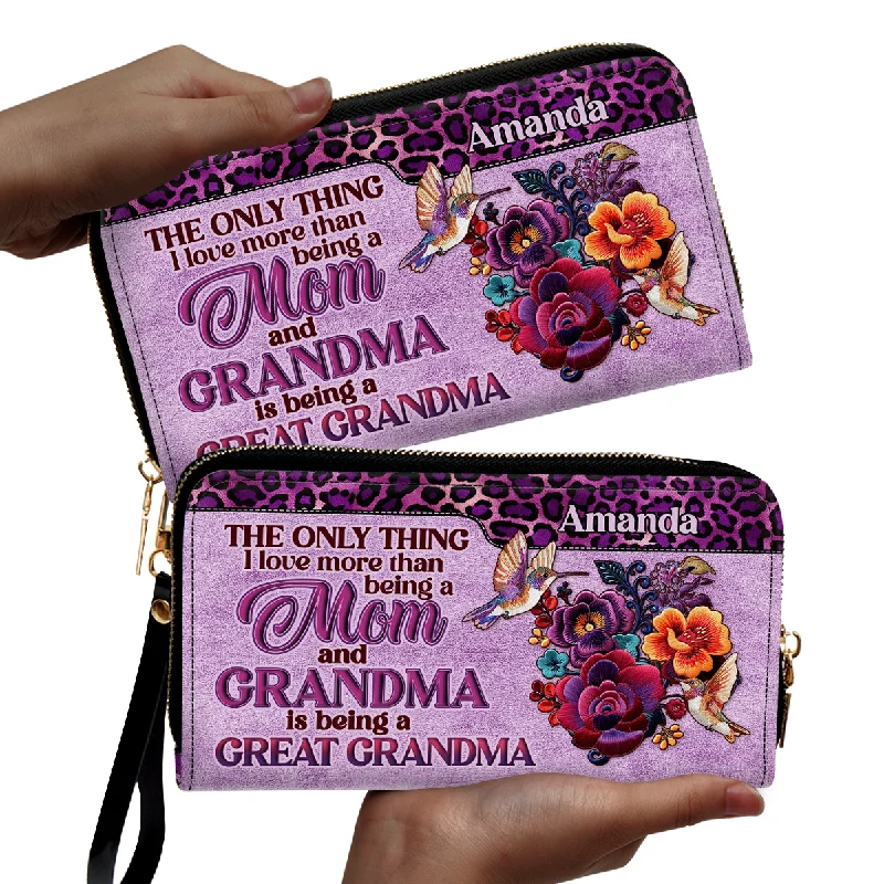 Mom Grandma Great Grandma Hummingbird - Personalized Leather Clutch Purse SBCPLM2553D