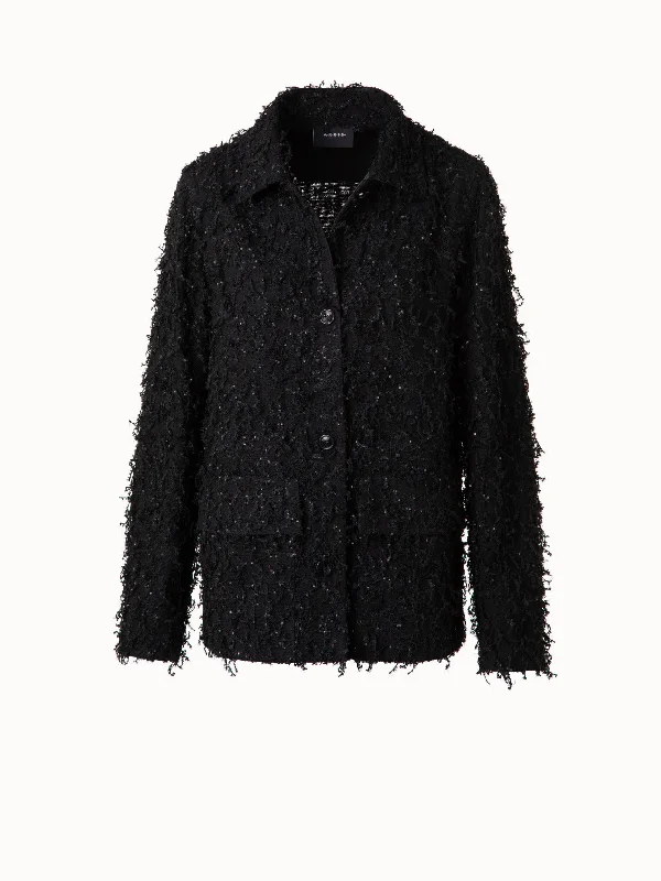 Oversize Shirt Jacket in Micro Sequins Fringed Bouclé