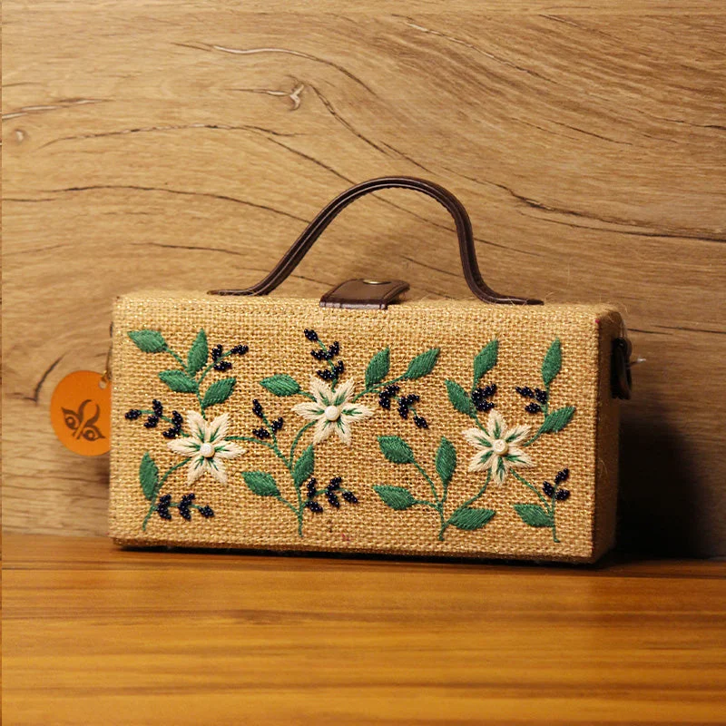 Senorita Brown Hand Embroidered Clutch Bag (jute bag)