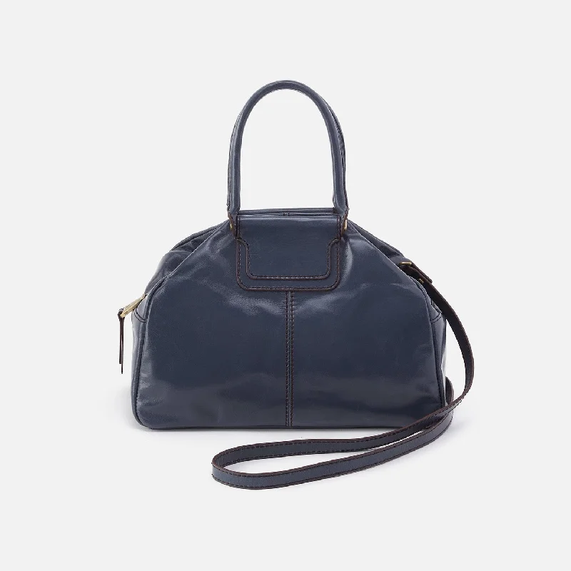 Sheila Drop Handle Satchel In Polished Leather - Blue Stone