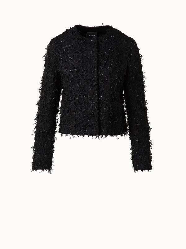 Short Jacket with Micro Sequins Fringed Bouclé