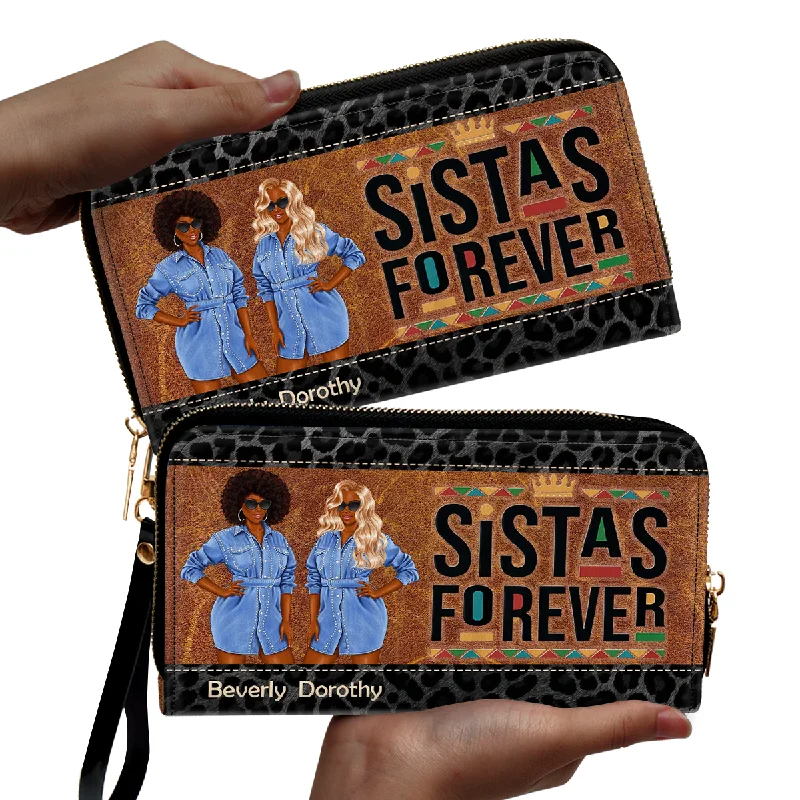 Sistas Forever - Personalized Leather Clutch Purse SBCPLM2485M