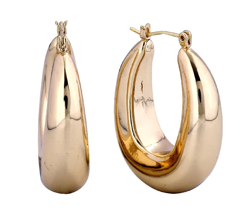 SJE311102 14K Dipped Halo Oval Chunky Hoop Earrings