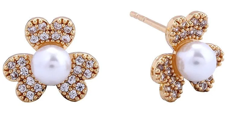 SJE311106 14K Dipped Clover Pinwheel Pearl Post Earrings