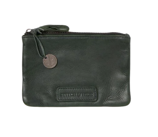 STATUS ANXIETY MELBOURNE WASHED LEATHER POUCH ZIP WALLET PETROL GREEN