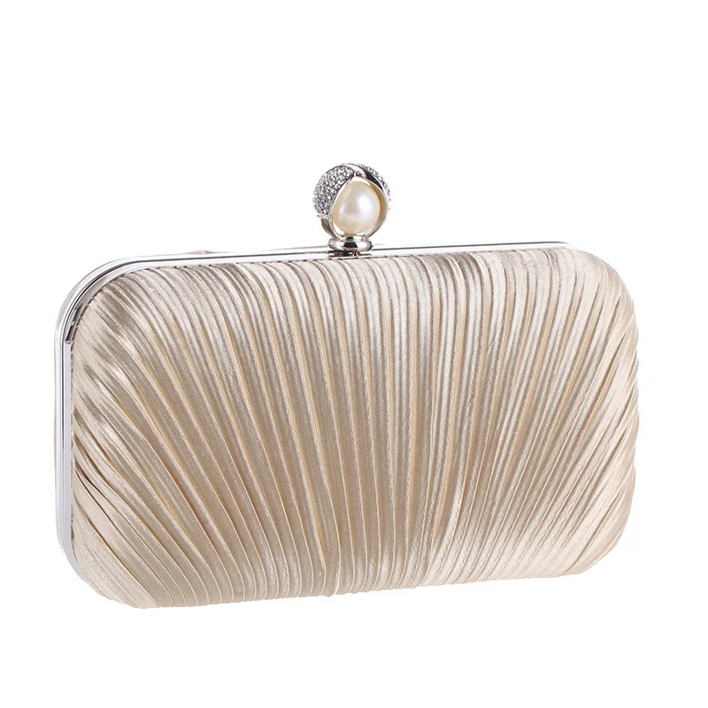 Diamante-Studded Fold Fabric Clutch Bag