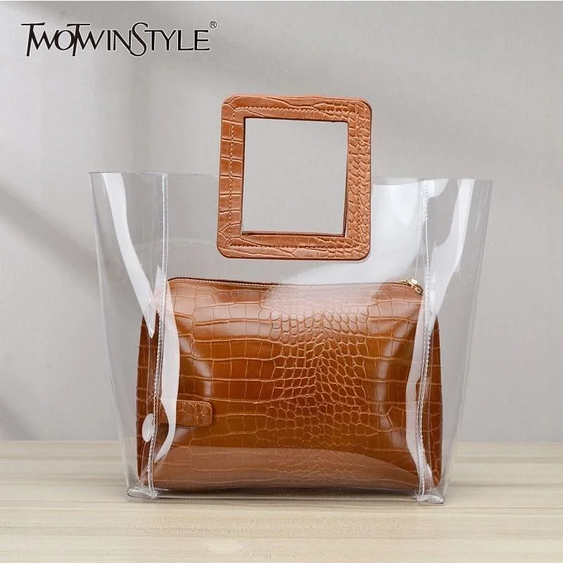 Transparent and Leather Woman Tote Bag