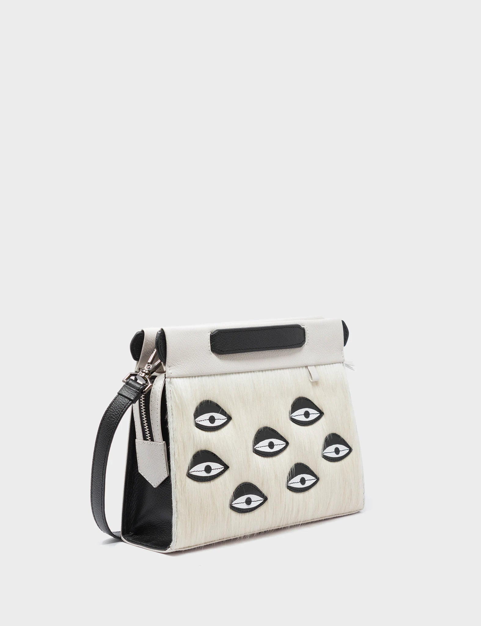 Vali Crossbody Small Cream Leather Bag - Eyes Applique Adjustable Handle