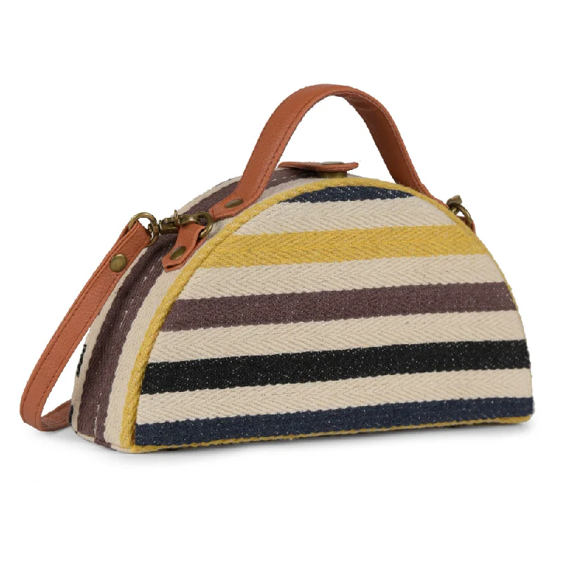 Yellow Black Stripes Semi circle Crossbody Clutch Bag